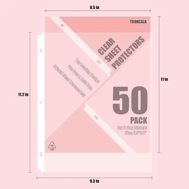 Alt view image 2 of 6 - 50 Pack Clear Sheet Protectors for 3 Ring Binder, Polypropylene Acid-Free Material, 8.5 x 11 Inch Letter Size, Protector of Your Documents