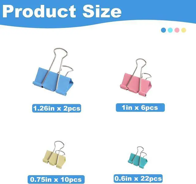 Alt view image 3 of 7 - 40PCS Colorful Binder Clips,Assorted Sizes Metal Paper Clips | Works Great for Document Arrangement, Handmade Crafts, Cable Management and Snack Bag Sealing For Daily Organization