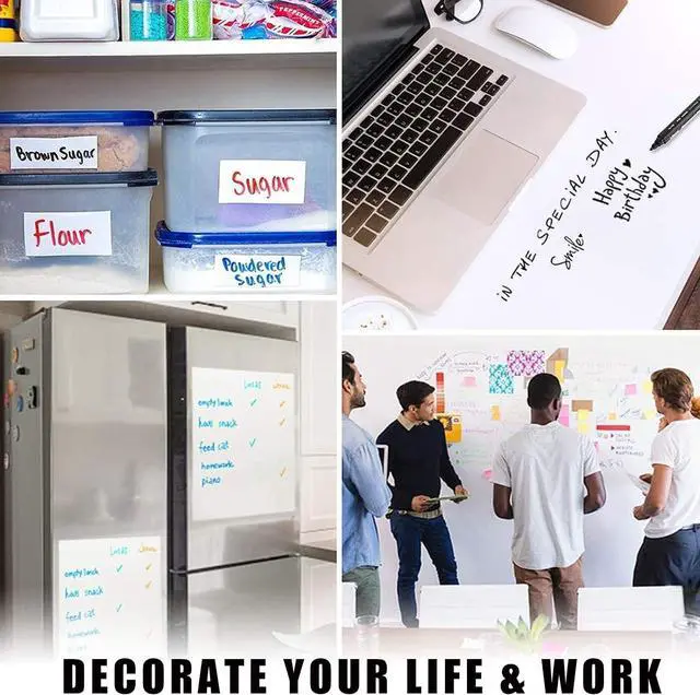 Alt view image 6 of 7 - Self Adhesive White Board Paper - Dry Erase Wall Stickers Roll 17.7" x 78.7" (6.5 Feet) Message Board Wallpaper Decal for School/Office/Home/Kid/Art/Decorations, Safe for Adults & Kids with 4 Markers