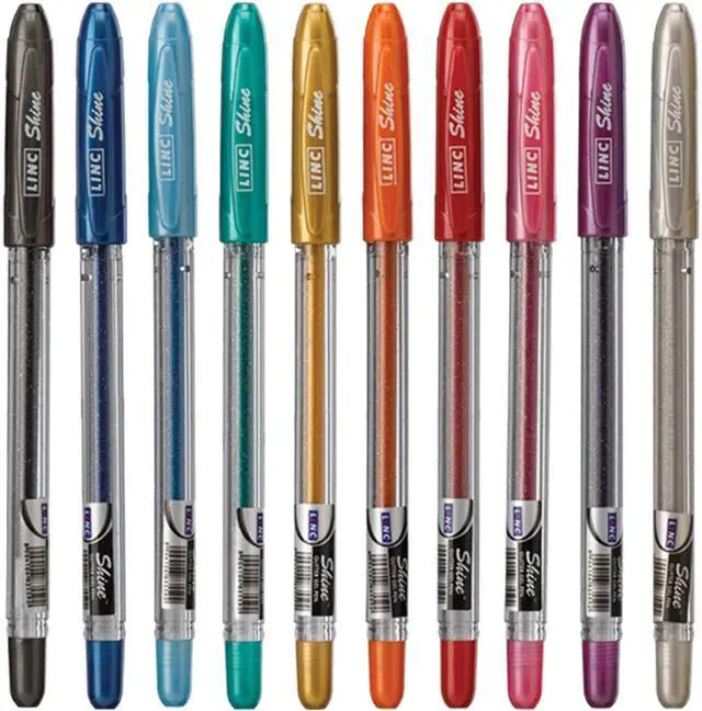 Main image of linc Shine Glitter Gel Pen, 10 CT Assorted | 1.0mm Medium Tip Size, Contoured Grip, Broad for Thick Vibrant Lines, Stocking Stuffer
