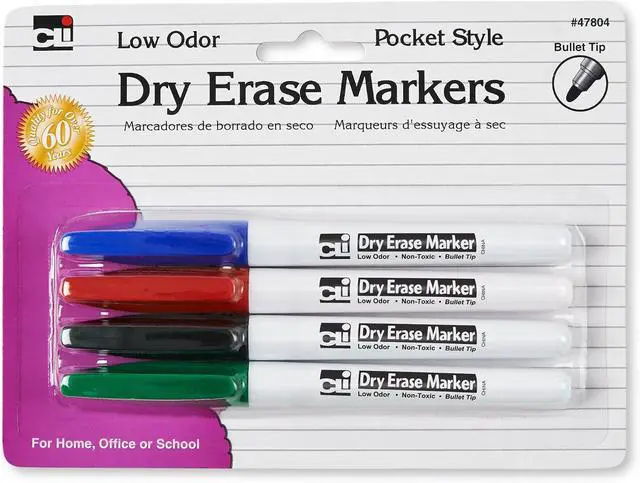 Alt view image 2 of 3 - Charles Leonard Dry Erase Markers, Pocket Style with Bullet Tip, Assorted Colors, 4-Pack (47804)