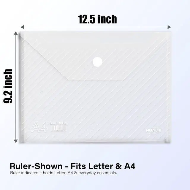 Alt view image 2 of 7 - 10 Pack, Plastic Envelopes Transparent Waterproof Reusable File Folders for A4 Letter Sized Documents, Receipts, Photos & Office/School Use (10)