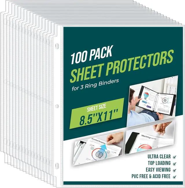 Main image of Sheet Protectors 8.5 x11 Inch Clear Page Protectors for 3 Ring Binder,100 Pack Plastic Sleeves for Paper,Documents and Photos,Top Loading Binder Sleeves Paper Protector Letter Size