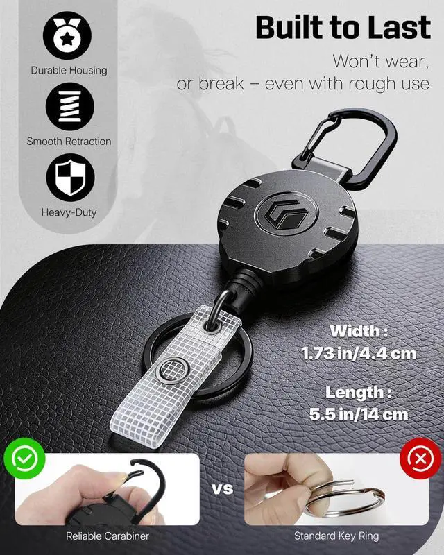 Alt view image 2 of 7 - Uniclife Retractable Keychain Badge Reel Badge Holder Retractable Clip | Heavy Duty, Tactical, Carabiner Clip, Stainless Steel Spring Coil, 31.5 Inch Steel Wire Rope, Key Ring, ID Badge Reel, 8 oz