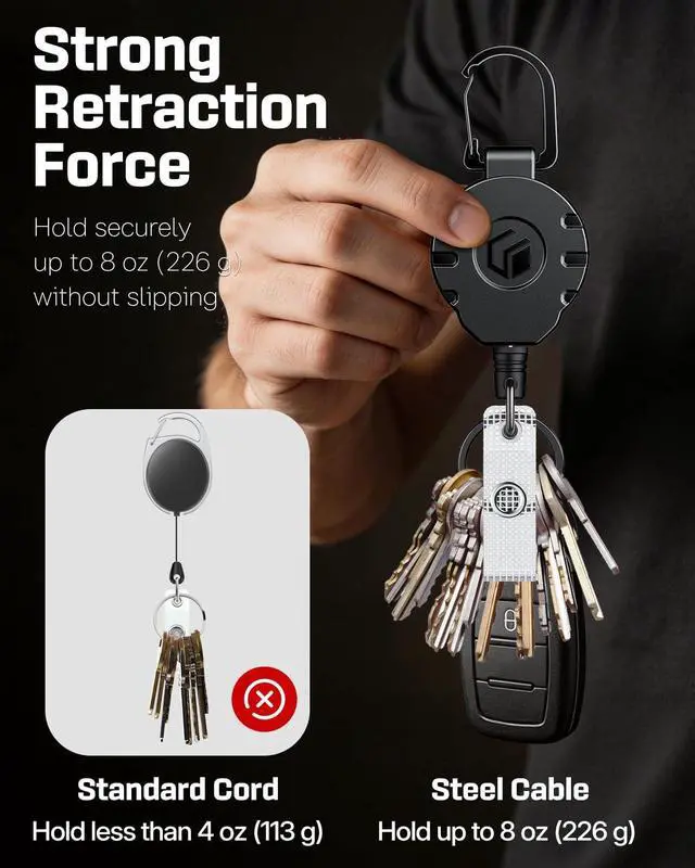 Alt view image 6 of 7 - Uniclife Retractable Keychain Badge Reel Badge Holder Retractable Clip | Heavy Duty, Tactical, Carabiner Clip, Stainless Steel Spring Coil, 31.5 Inch Steel Wire Rope, Key Ring, ID Badge Reel, 8 oz