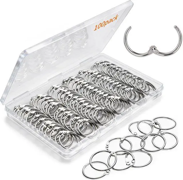 Main image of 100 Pack-1 inch GIUCNOK Binder Rings, Loose Leaf Binder Book Rings, with Metal Nickel Plated for Key, and Index Cards, Premium Ring Clips, Paper Rings, for School, Home or Office, Silver