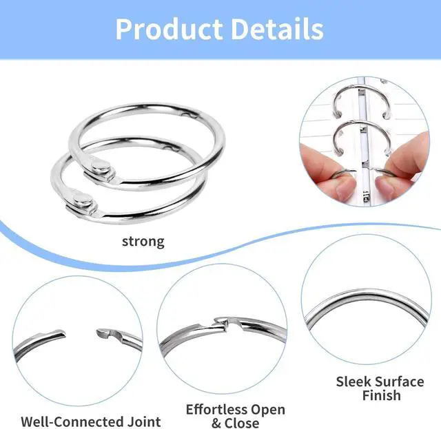 Alt view image 5 of 7 - 100 Pack-1 inch GIUCNOK Binder Rings, Loose Leaf Binder Book Rings, with Metal Nickel Plated for Key, and Index Cards, Premium Ring Clips, Paper Rings, for School, Home or Office, Silver