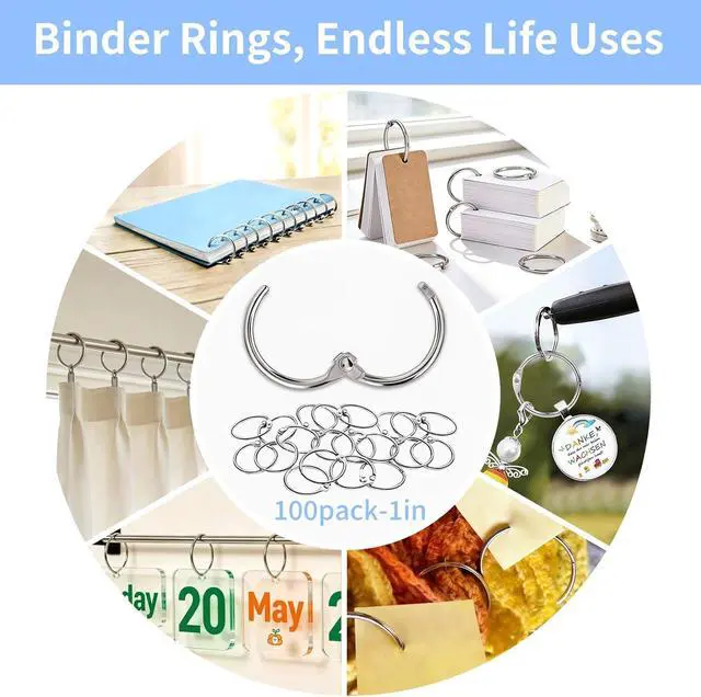Alt view image 6 of 7 - 100 Pack-1 inch GIUCNOK Binder Rings, Loose Leaf Binder Book Rings, with Metal Nickel Plated for Key, and Index Cards, Premium Ring Clips, Paper Rings, for School, Home or Office, Silver