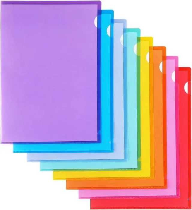 Alt view image 2 of 7 - Tamaki 16 Pack Clear Plastic Folders Sleeves for Documents, 8 Colors | Letter Size Plastic File Folder Sleeves, Poly Document Folder Jackets for School Office