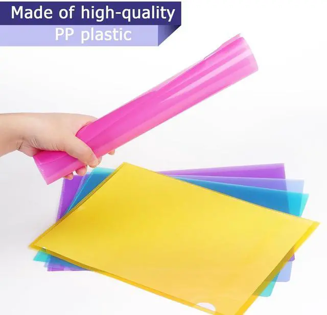 Alt view image 5 of 7 - Tamaki 16 Pack Clear Plastic Folders Sleeves for Documents, 8 Colors | Letter Size Plastic File Folder Sleeves, Poly Document Folder Jackets for School Office