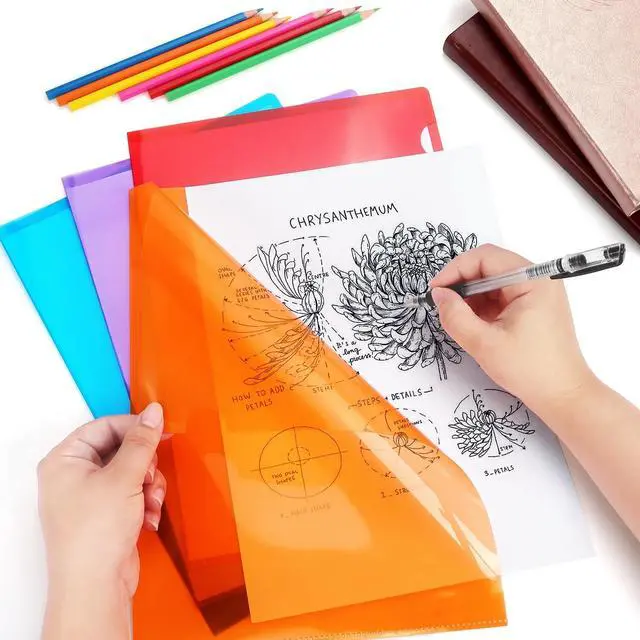 Alt view image 6 of 7 - Tamaki 16 Pack Clear Plastic Folders Sleeves for Documents, 8 Colors | Letter Size Plastic File Folder Sleeves, Poly Document Folder Jackets for School Office