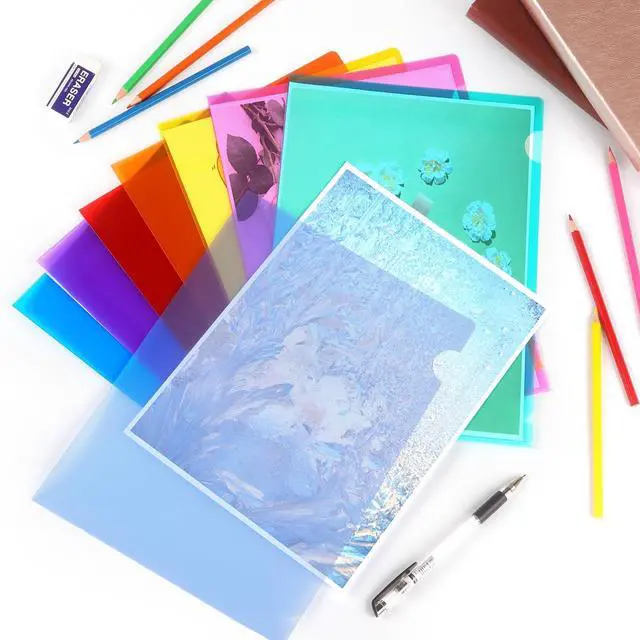 Alt view image 7 of 7 - Tamaki 16 Pack Clear Plastic Folders Sleeves for Documents, 8 Colors | Letter Size Plastic File Folder Sleeves, Poly Document Folder Jackets for School Office