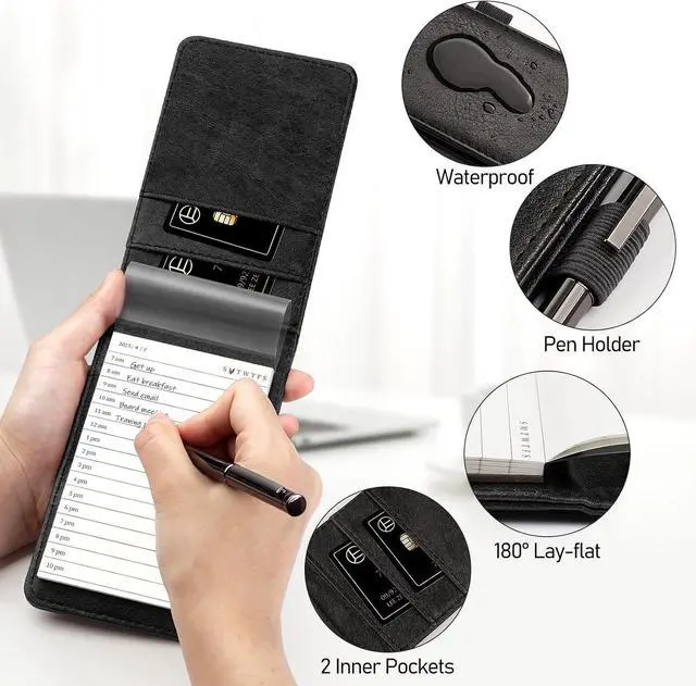 Alt view image 3 of 7 - WEMATE 10 Pieces Small Notepad Holder Set Pocket Notebook Blue 3 x 5 Inch | Included Mini Pocket Notepad Holder Set with 8 Memo Book Refills and Metal Pen for Meetings, Daily Records