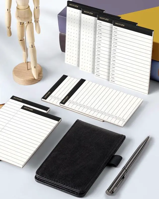 Alt view image 6 of 7 - WEMATE 10 Pieces Small Notepad Holder Set Pocket Notebook Blue 3 x 5 Inch | Included Mini Pocket Notepad Holder Set with 8 Memo Book Refills and Metal Pen for Meetings, Daily Records
