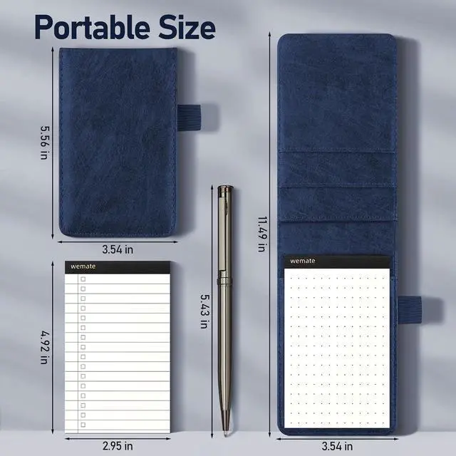 Alt view image 7 of 7 - WEMATE 10 Pieces Small Notepad Holder Set Pocket Notebook Blue 3 x 5 Inch | Included Mini Pocket Notepad Holder Set with 8 Memo Book Refills and Metal Pen for Meetings, Daily Records