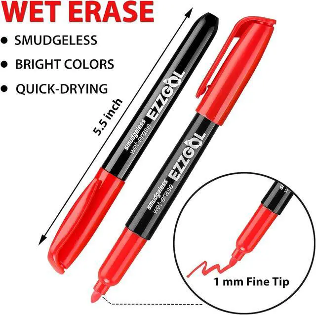 Alt view image 3 of 7 - EZZGOL 12-Color Bullet Tip Wet Erase Markers for Transparency, Whiteboards, Glass and More - Wipe with Water