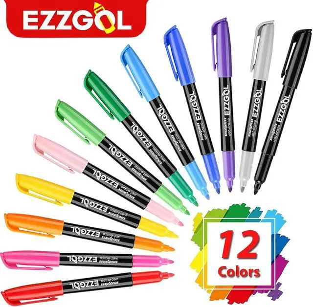 Alt view image 2 of 7 - EZZGOL 12-Color Bullet Tip Wet Erase Markers for Transparency, Whiteboards, Glass and More - Wipe with Water