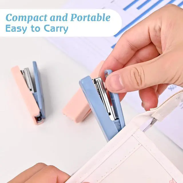 Alt view image 6 of 7 - 2Pcs Mini Stapler with 2000 Staples, Cute Small Staplers for Desk, 20 Sheets Capacity, Jam Free, Portable Stapler for Office School Supplies (Blue)