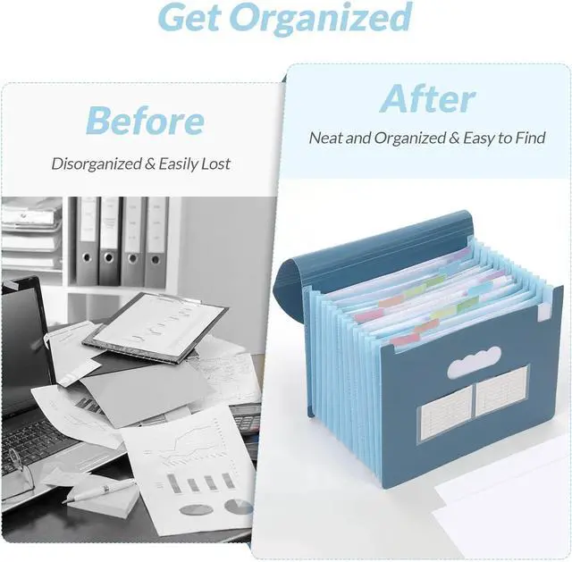 Alt view image 2 of 7 - SKYDUE Accordion File Organizer, Expanding File Folder with 13 Pockets, Portable Document Paper Bill Receipt Organizer, Home School Office Supplies, Letter A4 Size Haze Blue
