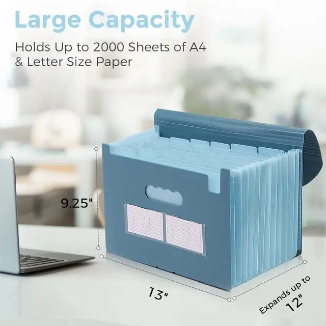 Alt view image 6 of 7 - SKYDUE Accordion File Organizer, Expanding File Folder with 13 Pockets, Portable Document Paper Bill Receipt Organizer, Home School Office Supplies, Letter A4 Size Haze Blue