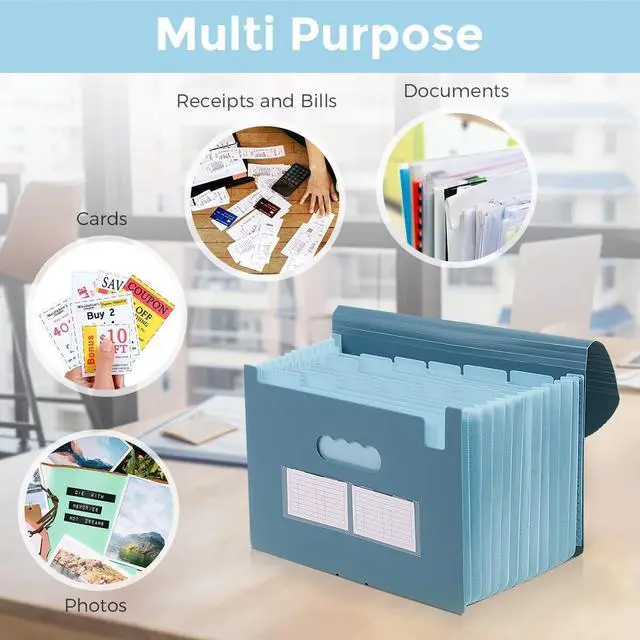 Alt view image 7 of 7 - SKYDUE Accordion File Organizer, Expanding File Folder with 13 Pockets, Portable Document Paper Bill Receipt Organizer, Home School Office Supplies, Letter A4 Size Haze Blue
