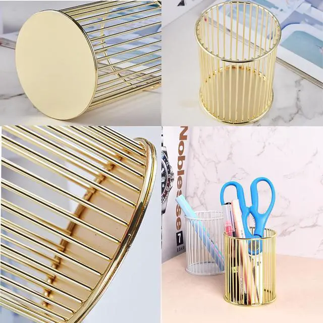 Alt view image 3 of 6 - Gold Metal Pen Holder Cup for Desk Makeup Brushes Pencil Holders Home Office Organizer