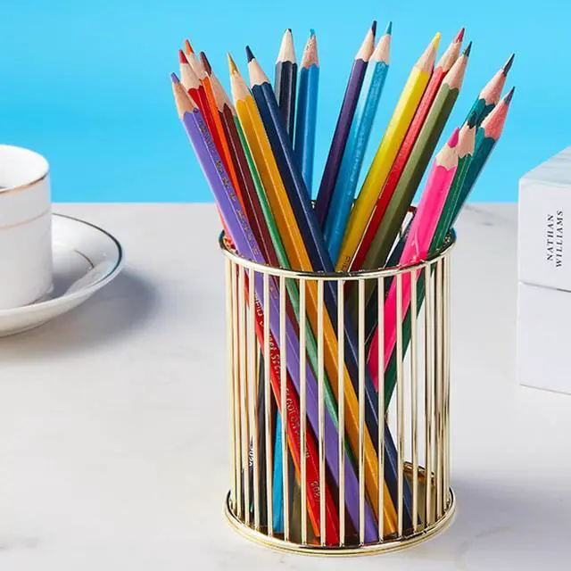 Alt view image 4 of 6 - Gold Metal Pen Holder Cup for Desk Makeup Brushes Pencil Holders Home Office Organizer