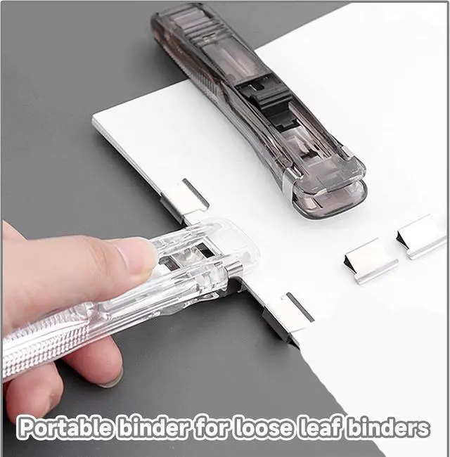 Alt view image 2 of 7 - Portable Binder Clip Stapler, Includes 100 Reusable Clips, Handheld Paper Clam Clip Dispenser Large Size, Mini Push Stapler Clamp Staplers for Desktop Document Home School Desk Office(2PCS)