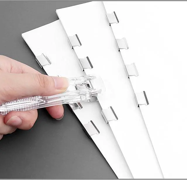 Alt view image 3 of 7 - Portable Binder Clip Stapler, Includes 100 Reusable Clips, Handheld Paper Clam Clip Dispenser Large Size, Mini Push Stapler Clamp Staplers for Desktop Document Home School Desk Office(2PCS)