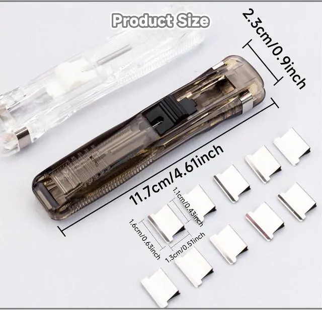 Alt view image 7 of 7 - Portable Binder Clip Stapler, Includes 100 Reusable Clips, Handheld Paper Clam Clip Dispenser Large Size, Mini Push Stapler Clamp Staplers for Desktop Document Home School Desk Office(2PCS)