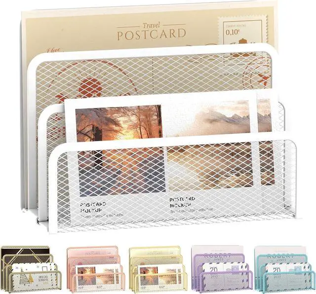 Main image of Mail Organizer Countertop for Desk, Mail File Holder with 3-Slot, White | Metal Mesh Mail Sorter for Letters, Envelopes, Bills, and Files for Home Offices, Classroom Organization