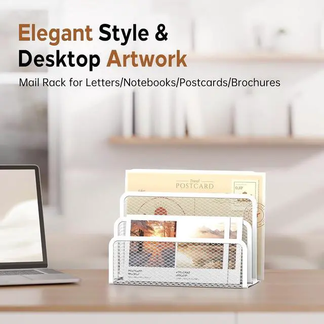 Alt view image 6 of 7 - Mail Organizer Countertop for Desk, Mail File Holder with 3-Slot, White | Metal Mesh Mail Sorter for Letters, Envelopes, Bills, and Files for Home Offices, Classroom Organization