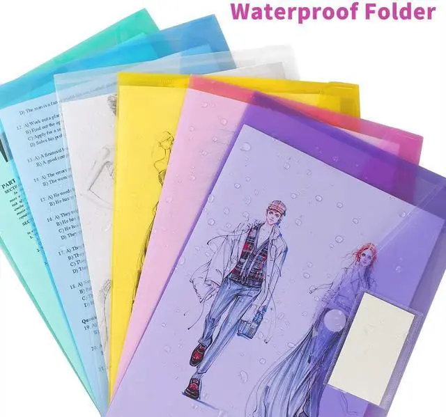 Alt view image 3 of 7 - 11 Pack Plastic Document Envelopes A4 Letter Hook & Loop Folders | Waterproof and tear-resistant poly Filing Envelopes with Label for School Home Work Office Organization, 6 Assorted Color