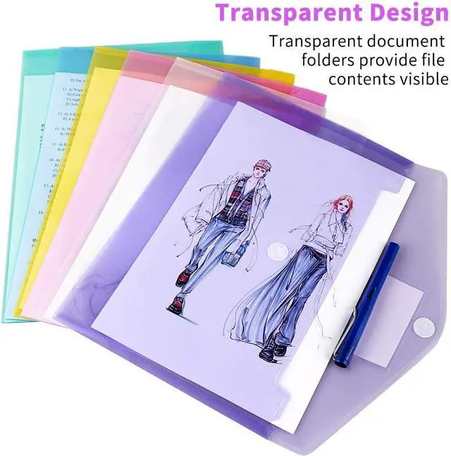 Alt view image 5 of 7 - 11 Pack Plastic Document Envelopes A4 Letter Hook & Loop Folders | Waterproof and tear-resistant poly Filing Envelopes with Label for School Home Work Office Organization, 6 Assorted Color