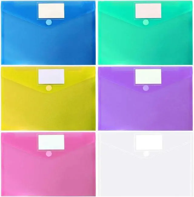Alt view image 7 of 7 - 11 Pack Plastic Document Envelopes A4 Letter Hook & Loop Folders | Waterproof and tear-resistant poly Filing Envelopes with Label for School Home Work Office Organization, 6 Assorted Color
