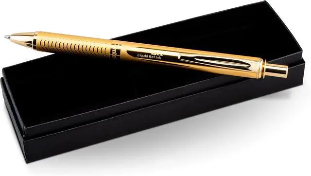 Alt view image 3 of 7 - Pentel EnerGel Alloy Retractable Gel Pen, Gold Barrel, Black Ink, Includes Gif Box (BL407XABX)