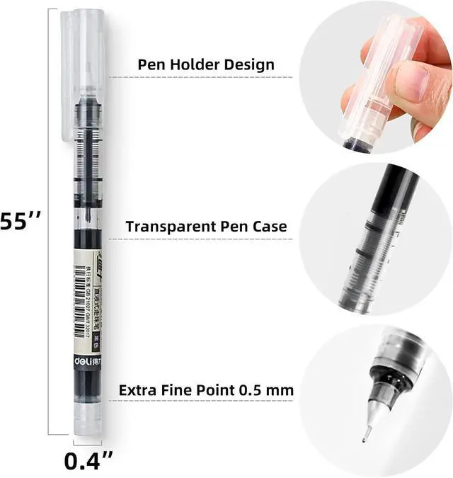 Alt view image 3 of 6 - 12 Pieces Rolling Ball Pens, Quick Dry Ink 0.5 mm Extra Fine Point Pens Liquid Ink Pen Rollerball Pens Black