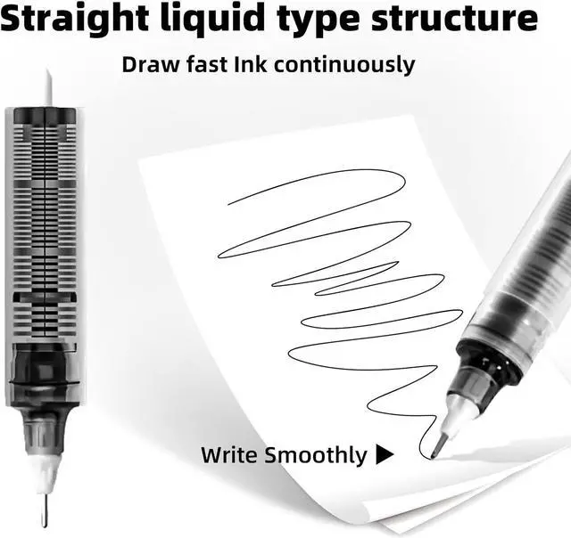 Alt view image 4 of 6 - 12 Pieces Rolling Ball Pens, Quick Dry Ink 0.5 mm Extra Fine Point Pens Liquid Ink Pen Rollerball Pens Black