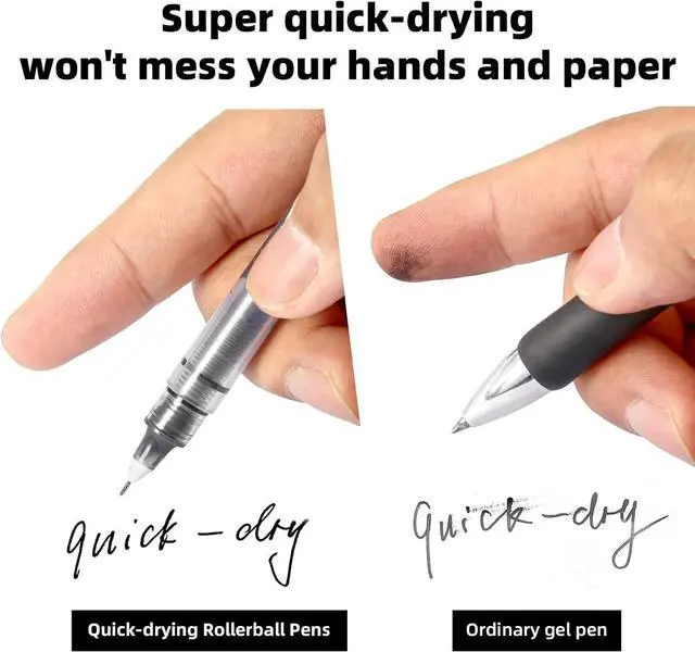 Alt view image 2 of 6 - 12 Pieces Rolling Ball Pens, Quick Dry Ink 0.5 mm Extra Fine Point Pens Liquid Ink Pen Rollerball Pens Black