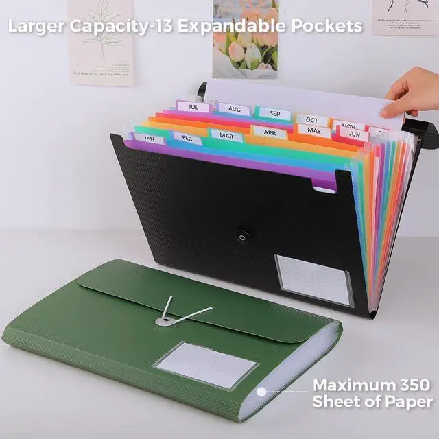 Alt view image 2 of 7 - SKYDUE Expanding File Folder, Accordion File Organizer with 13 Pockets for A4/Letter Sized Paper, Accordion Folder with Labels - Document Receipt Organizer for Office, School, Home