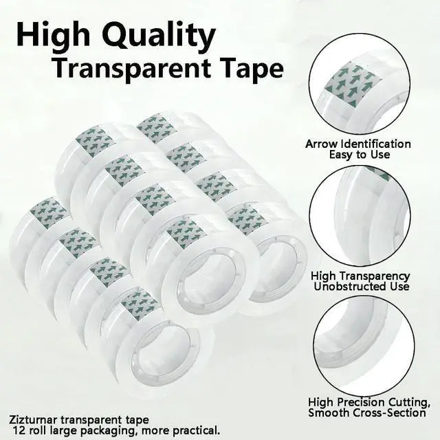Alt view image 3 of 6 - 12 Rolls Transparent Tape Refills Rolls, Clear Tape, 1 in Core, 3/4 x 1000 in, Gift Packaging Tape Refill Roll for Office, Home, School