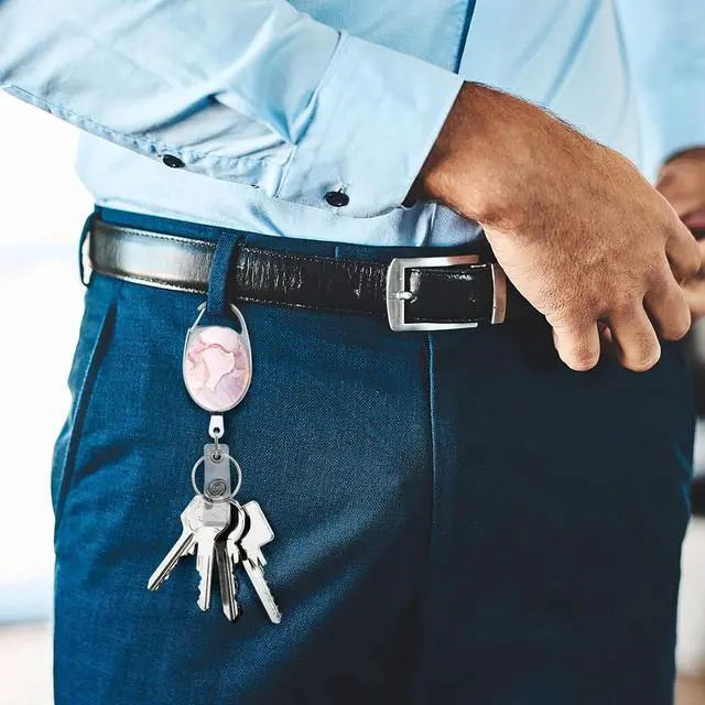 Alt view image 6 of 7 - Badge Reels RetractableDouble Sided Color Print Pattern Badge Holderswith Keychain, Clip and Key RingDurable Nylon RopePink Marble