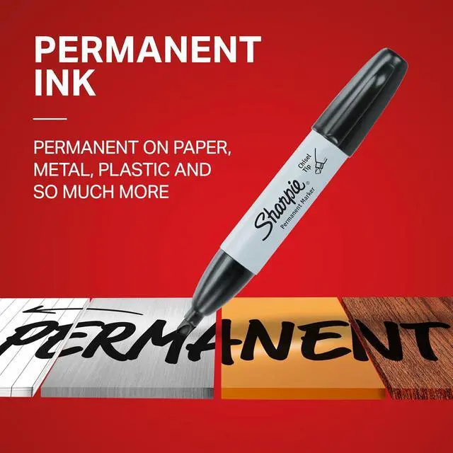 Alt view image 3 of 7 - Sharpie Permanent Markers, Large, Chisel Tip, Black, 4 Count - Marks on Paper, Plastic, Metal, and More