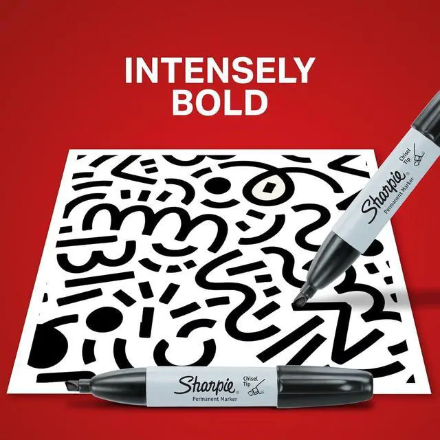 Alt view image 6 of 7 - Sharpie Permanent Markers, Large, Chisel Tip, Black, 4 Count - Marks on Paper, Plastic, Metal, and More