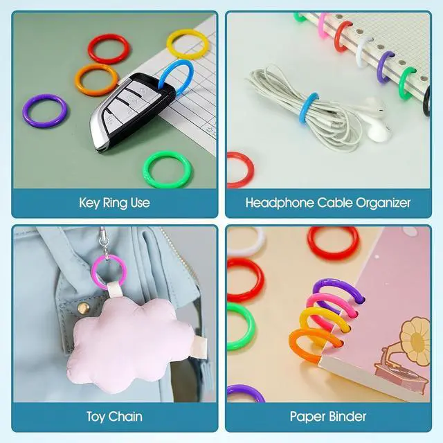 Alt view image 4 of 6 - 150PCS Loose Leaf Binder Rings, Plastic Colorful Book Rings for Index Cards, 10 Colors 3 Sizes (0.59/0.78/1 Inch) Key Paper Ring Clips, for School/Office/Home DIY