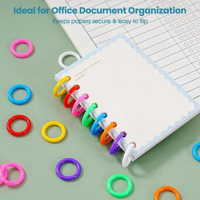 Alt view image 5 of 6 - 150PCS Loose Leaf Binder Rings, Plastic Colorful Book Rings for Index Cards, 10 Colors 3 Sizes (0.59/0.78/1 Inch) Key Paper Ring Clips, for School/Office/Home DIY