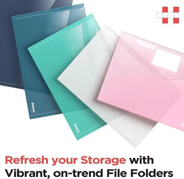 Alt view image 3 of 6 - Sooez 10 Packs Plastic Envelopes, Plastic File Folders, Clear Folders | Trendy Colors, Super Heavyweight Document Holders, Storage Pouches, File Envelopes for School Office Supplies