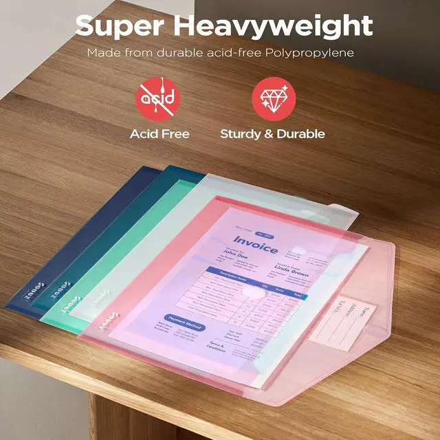 Alt view image 5 of 6 - Sooez 10 Packs Plastic Envelopes, Plastic File Folders, Clear Folders | Trendy Colors, Super Heavyweight Document Holders, Storage Pouches, File Envelopes for School Office Supplies