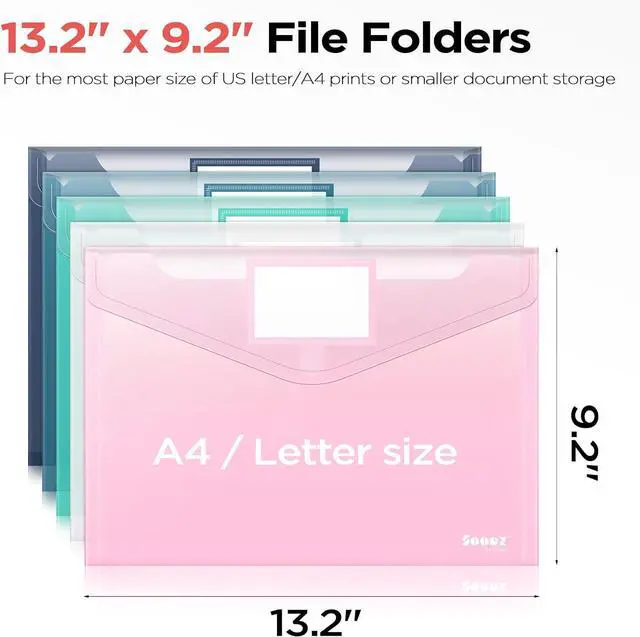 Alt view image 6 of 6 - Sooez 10 Packs Plastic Envelopes, Plastic File Folders, Clear Folders | Trendy Colors, Super Heavyweight Document Holders, Storage Pouches, File Envelopes for School Office Supplies