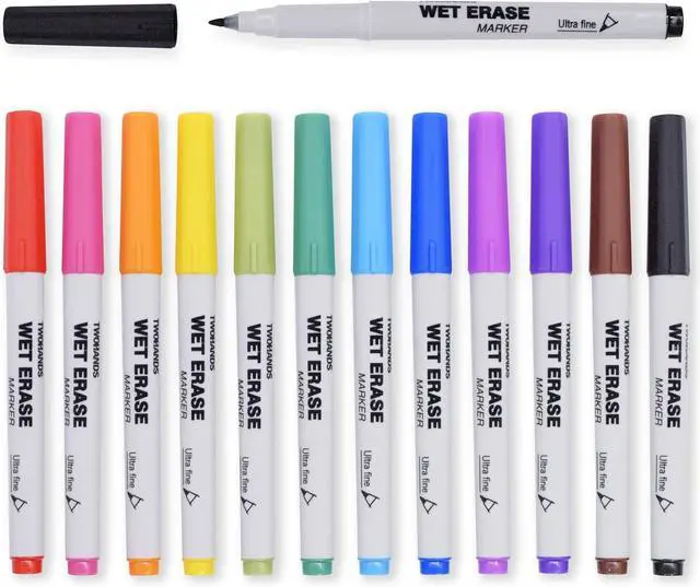 Main image of TWOHANDS Wet Erase Markers Ultra Fine Tip, Assorted Colors,0.7mm,12 Count | Low Odor, Extra Fine Point, For Office, Home, or Planning Dry Erase Board, 20703